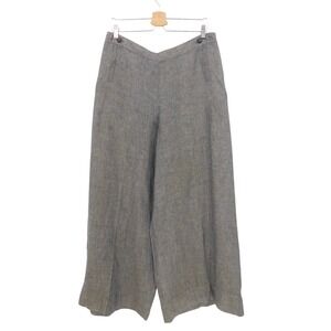 Poetry Blue Grey 100% Linen Wide Leg Trousers Side‎ Button High Rise US 12